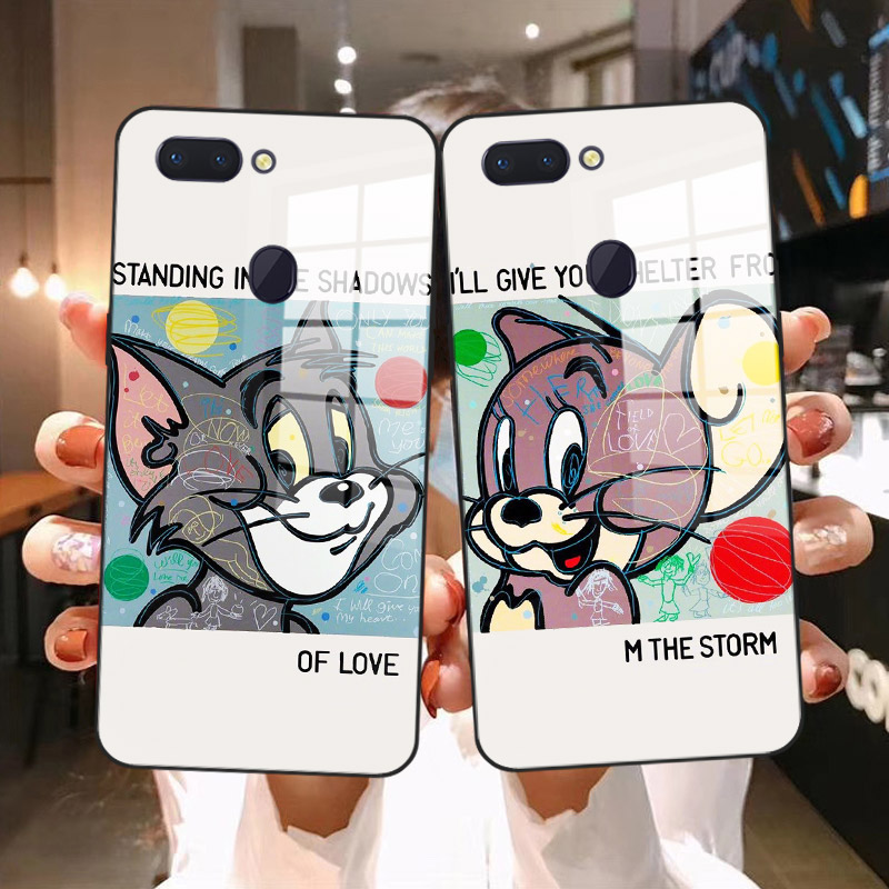 猫和老鼠oppor17 r15 r11 r11s手机壳r17pro a5a8a9x a11x梦境版oppo复古涂鸦汤姆猫搞怪男女情侣玻璃保护壳