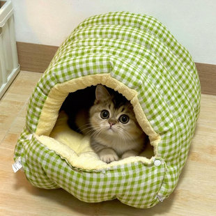 猫窝冬季 可拆卸猫咪窝柔软狗窝猫床猫屋幼猫窝垫 加厚保暖半封闭式