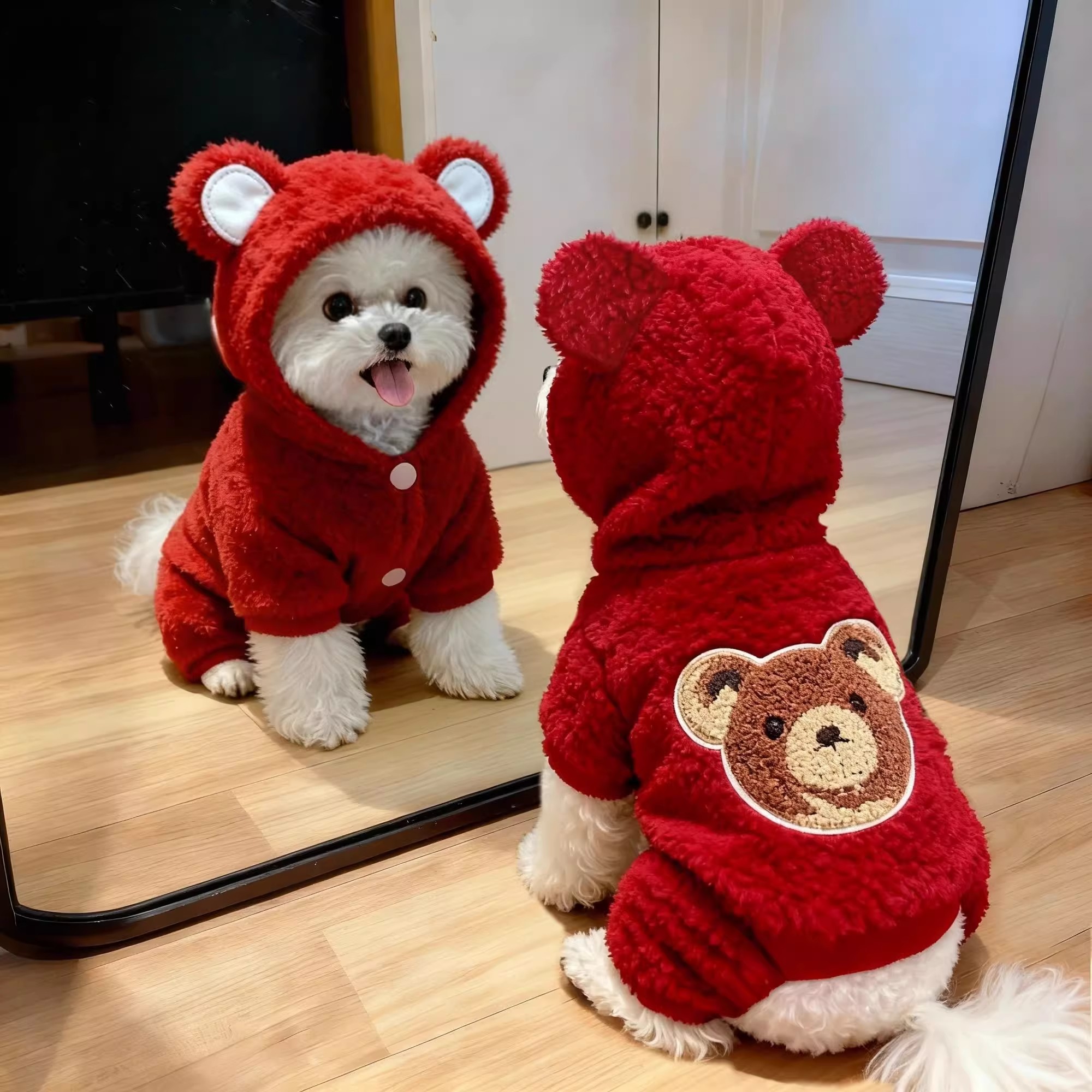 狗衣服冬季保暖加绒卡通小熊卫衣