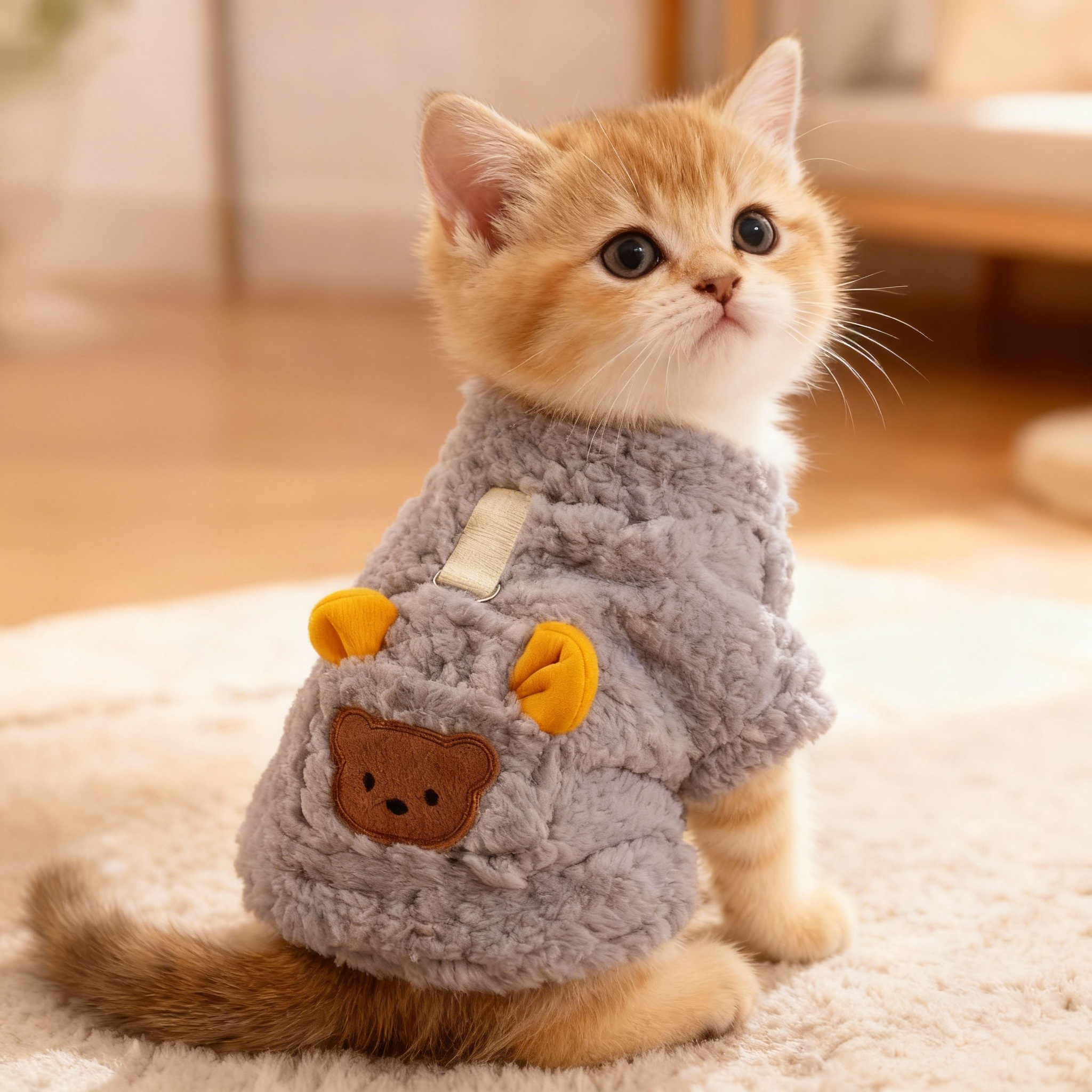 猫咪衣服加厚保暖卡通小熊毛绒衣