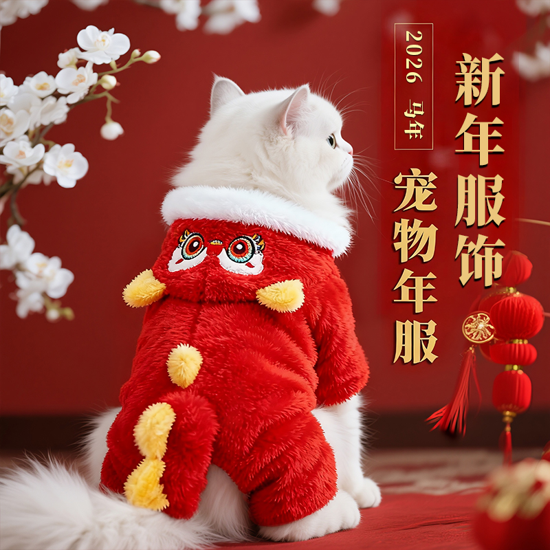 猫咪衣服新年红色喜庆加厚保暖