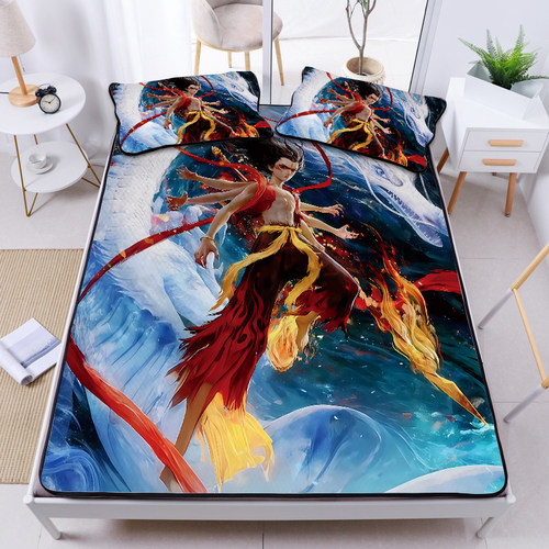 儿童卡通哪咤电影夏季冰丝席三件套1.5m床可折叠水洗宿舍凉席子