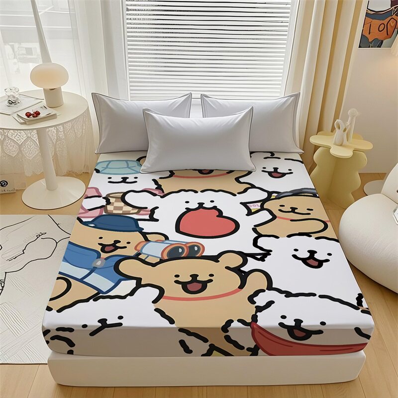 可爱儿童卡通线条小狗床垫保护套床笠单件1.5m床可水洗防尘罩床罩