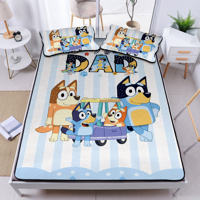 可爱卡通儿童夏季冰丝凉席三件套布鲁伊折叠软席子学生单人空调席