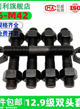 12.9级双头螺丝螺母套装GB901等长螺柱高强度螺杆M8M10M12M16-M42