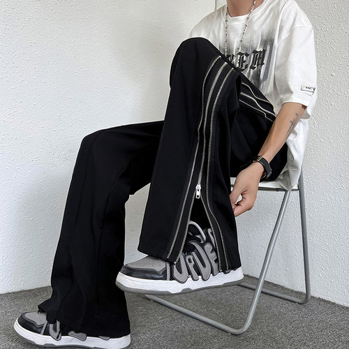 美式高街拉链垂感hiphop裤子男