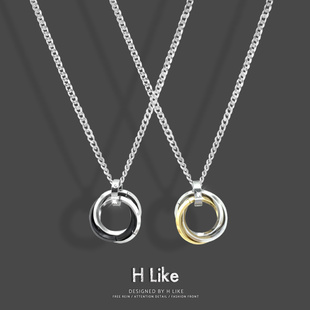 几何圆环项链吊坠饰品钛钢嘻哈情侣男女设计卫衣冷淡风hiphop潮酷