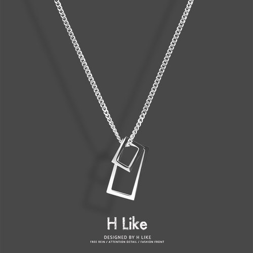 大小方块钛钢蛇骨链男女项链吊坠