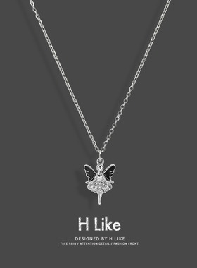 天使水钻黑色翅膀项链