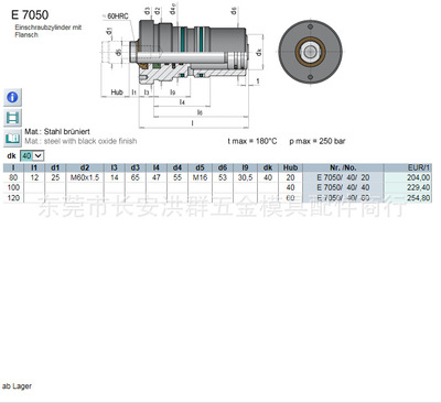 meusburger（模斯堡）油缸 方缸 圆形油缸 E 7050/40/20