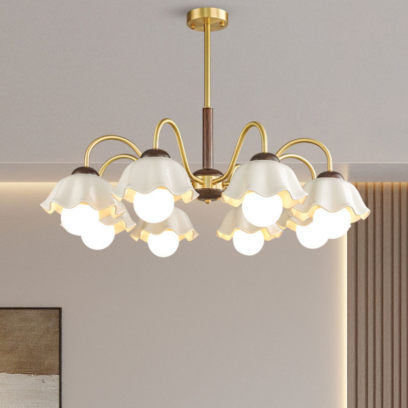 日式复古客厅吊灯家用胡桃木陶瓷全铜餐厅灯新款网红奶油风卧室灯