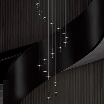 单头水晶楼梯吊灯loft复式挑空旋转长吊线灯现代简约别墅卧室床头