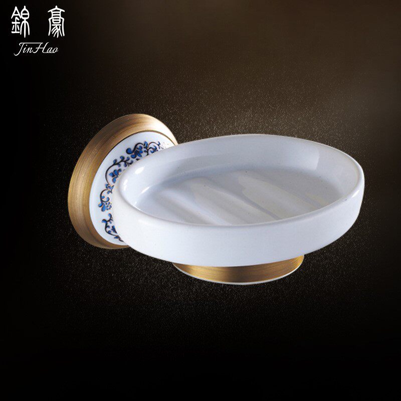 黄铜仿古皂碟欧式复古肥皂收纳盒浴室香皂置物架青花瓷皂网肥皂架