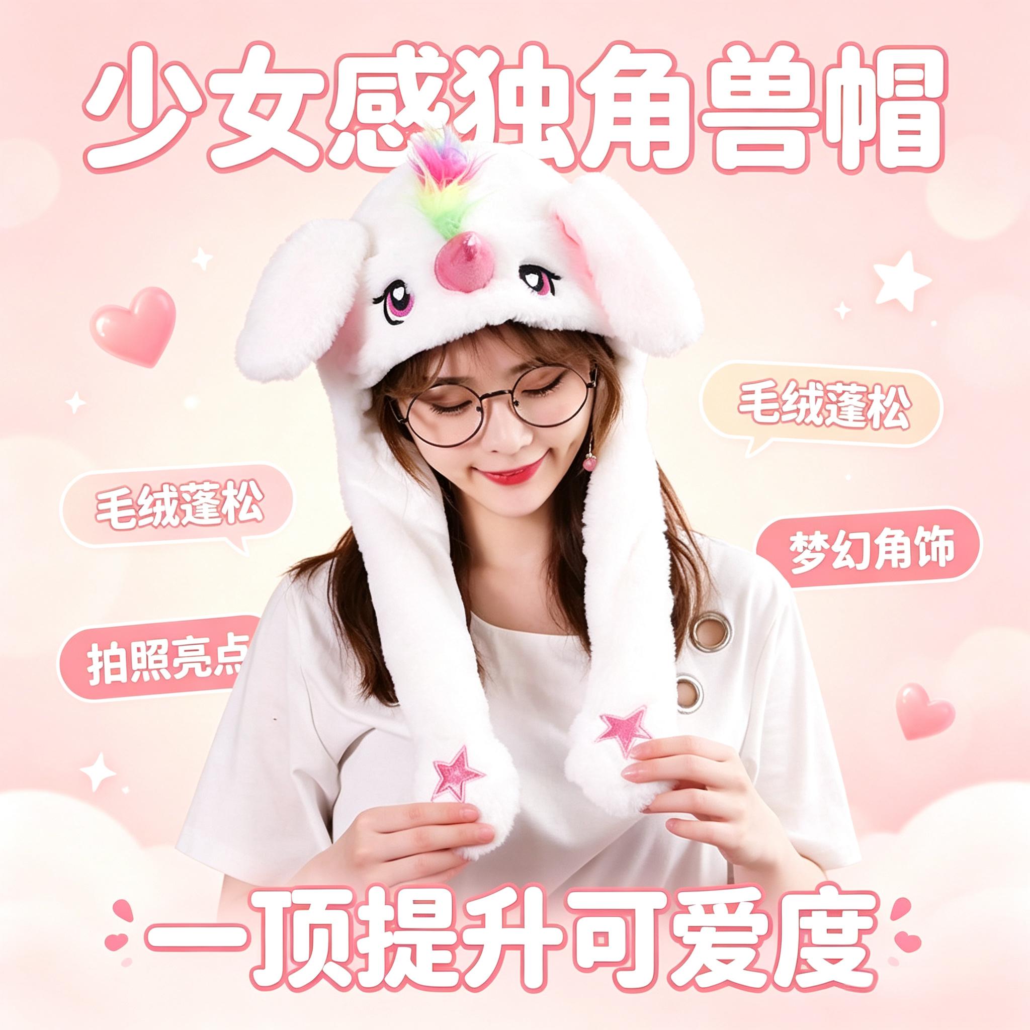 抖音同款会动兔耳朵生日帽子卡通