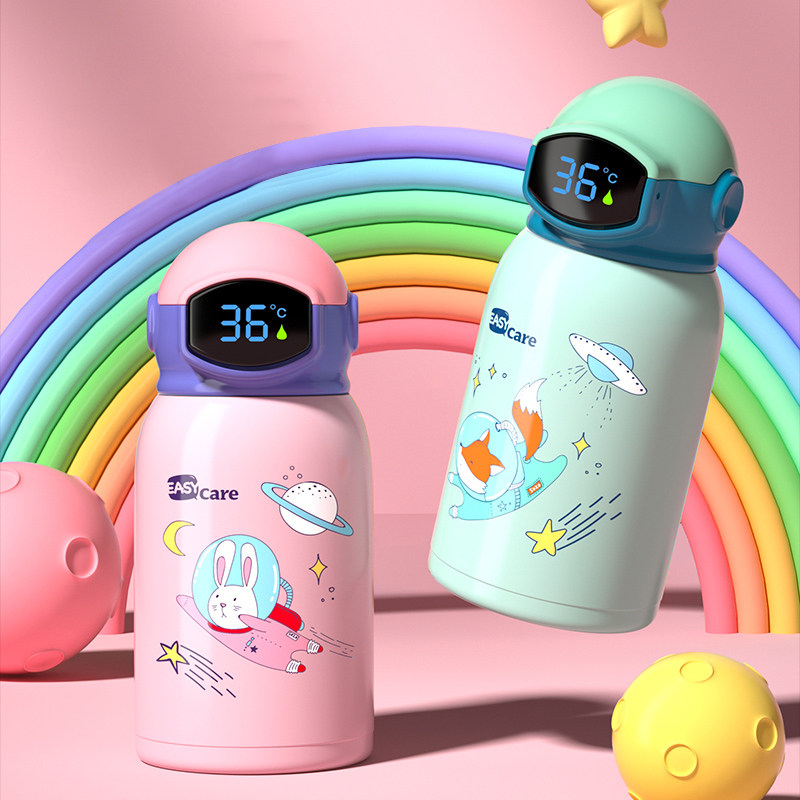 伊斯卡尔儿童保温壶智能数显保温杯宝宝学饮杯卡通可爱颜色混发