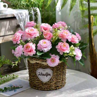 热销田园风假花仿真花客厅摆放草编小花篮干花插花U篮子餐桌花装