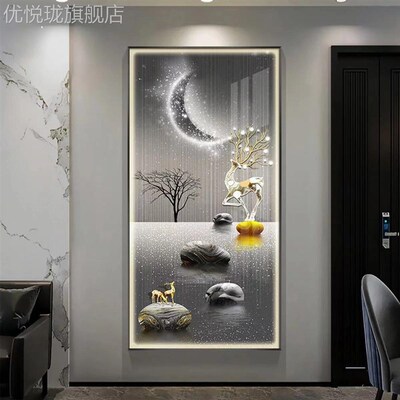 定做户玄关麋鹿i楼梯挂画壁画装时来运转晶瓷儿童房饰间布置装入