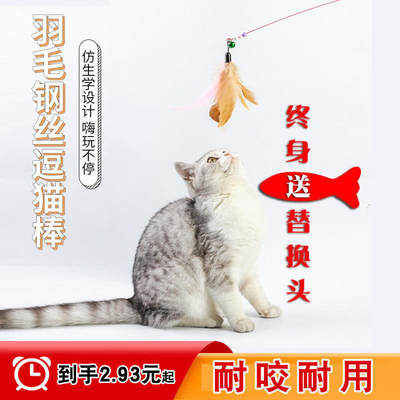 逗猫棒钢丝羽毛铃铛替换头耐咬长杆宠物猫咪幼猫自嗨解闷玩具用皓