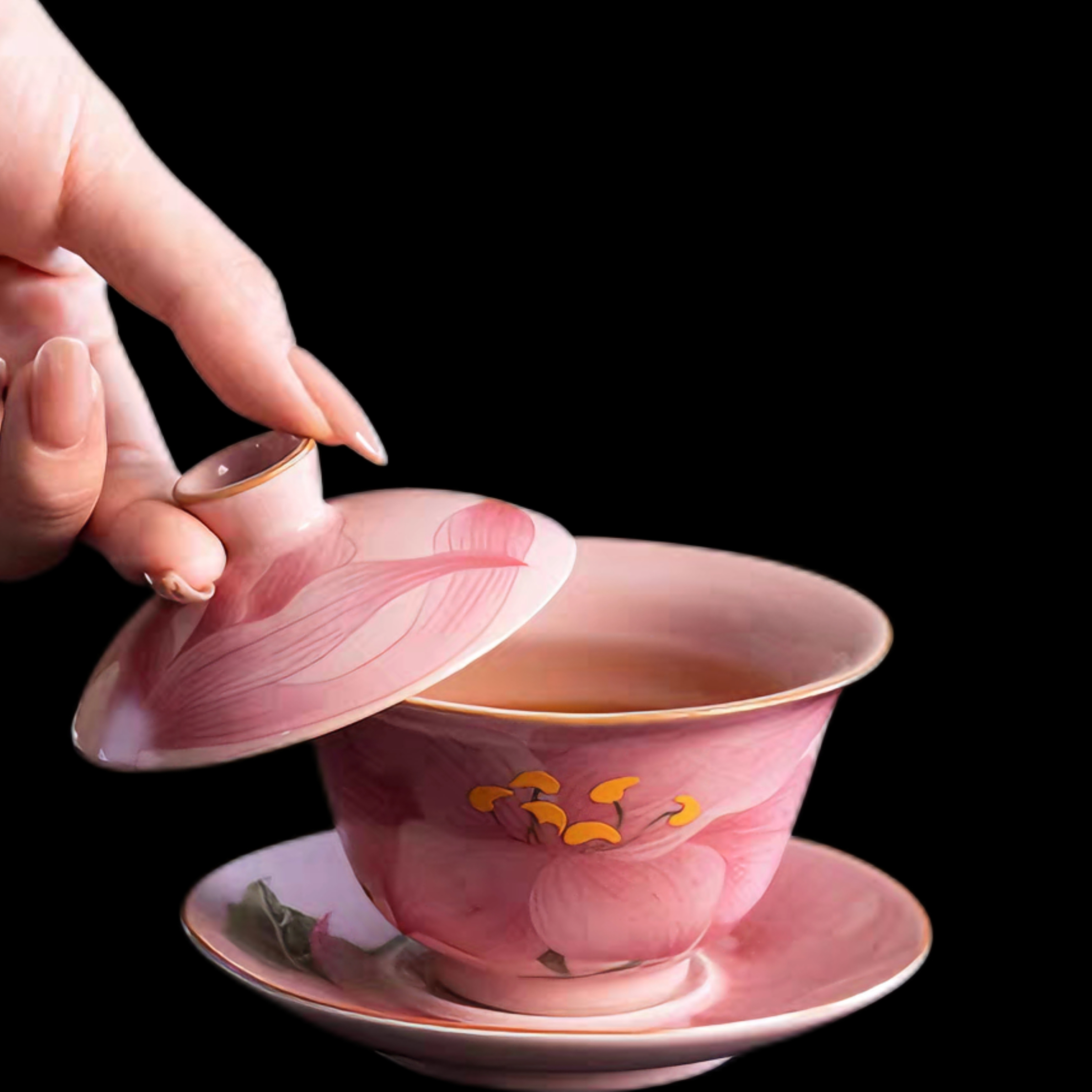 粉色汝窑仙女三才高颜值盖碗