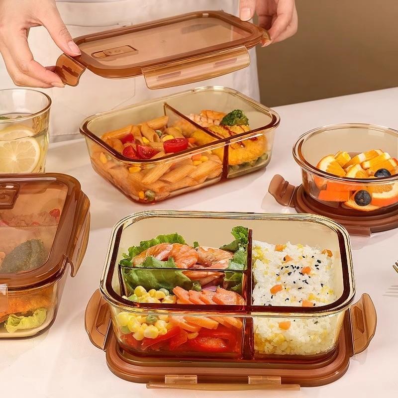 玻璃饭盒大容量学生专用初中生上班族大号加深三格餐盒午饭便厂家