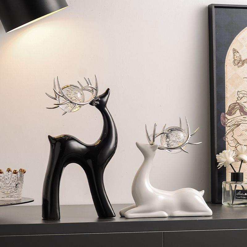 2025新款玄关摆件陶瓷鹿摆件客厅电视柜酒柜家居装饰高档艺术厂家