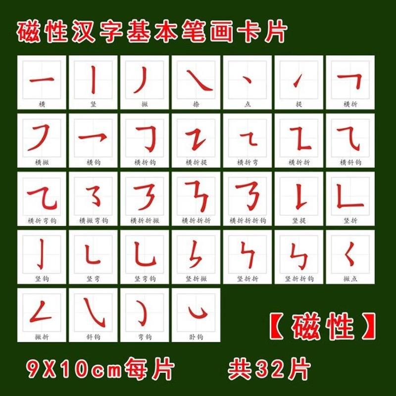 磁性汉字基本笔画画偏旁部首识字卡片挂图冰箱贴吸磁幼儿小学厂家