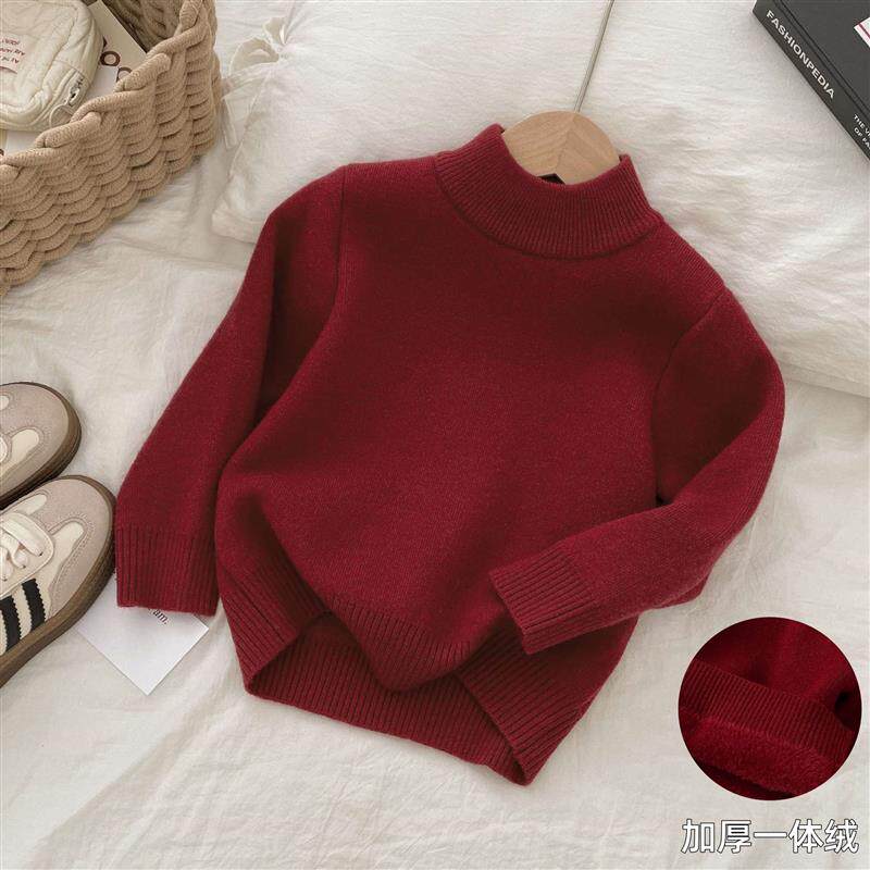 红色毛衣男童针织本命年2025新款冬季A类加厚加绒半高领宽松厂家