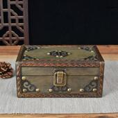 复古首饰收纳盒木质翻盖带锁杂物箱子防尘方形盒桌面摆件拍照厂家