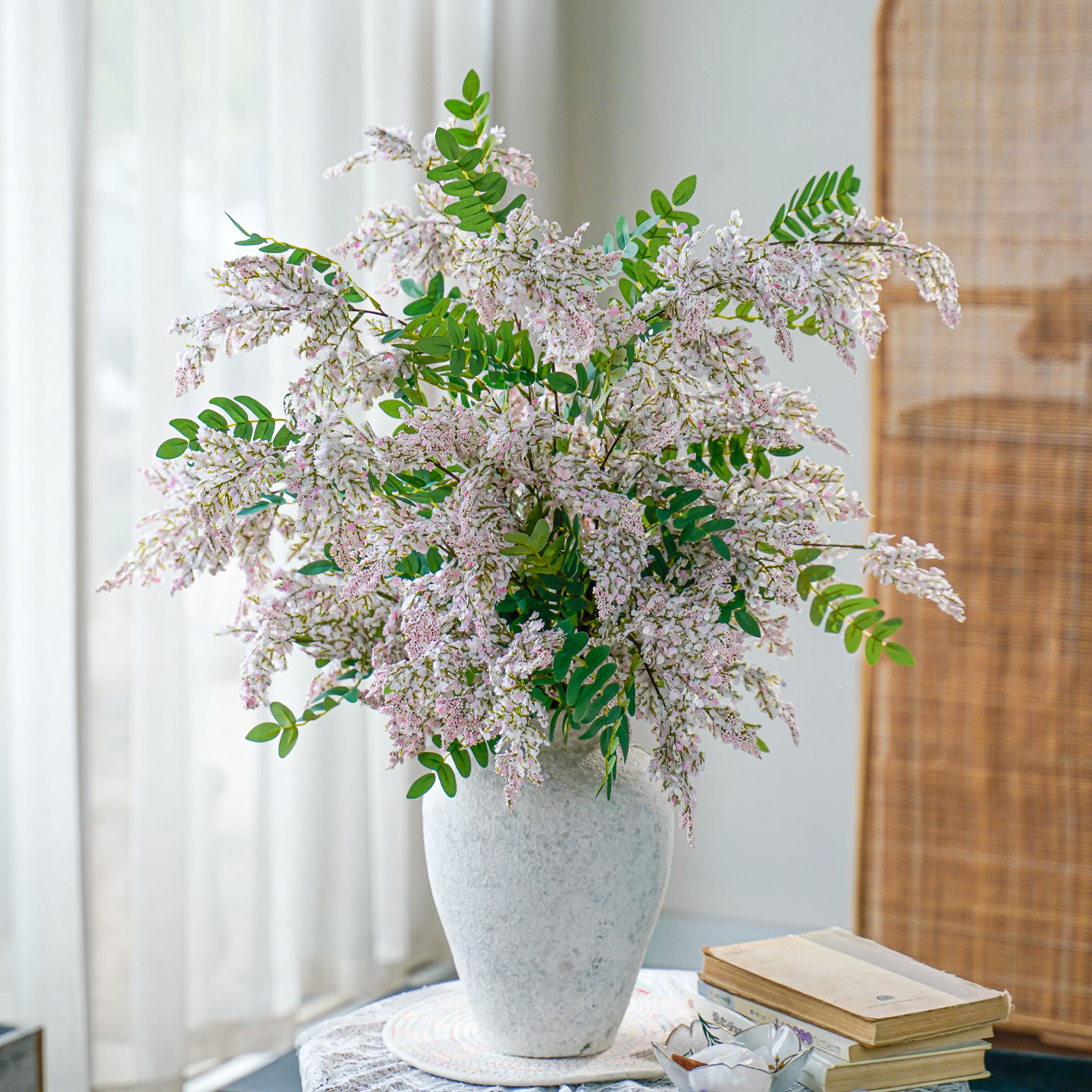 槐蕊仿真花高级感逼真假花装饰花束摆设客厅插花陶瓷水培花瓶摆件