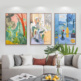 画 饰画沙发背景墙系列画油画走道版 新品 马蒂斯风景三联现代客厅装