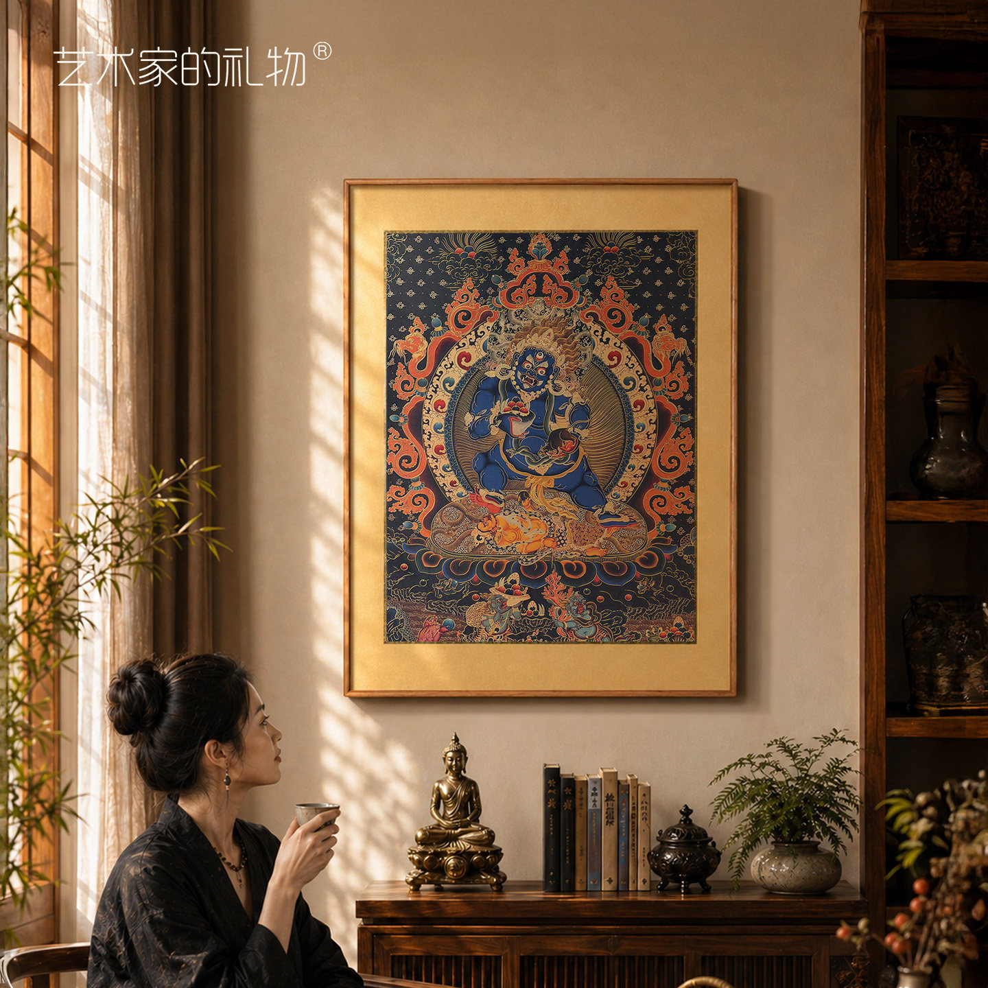 唐卡黑财神非遗铜雕画新中式玄关装饰画铜浮雕挂画送礼好寓意礼品