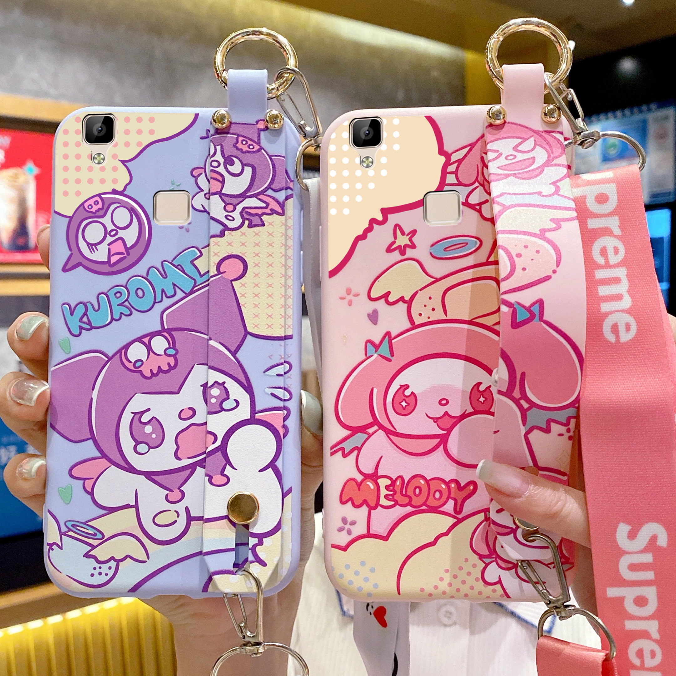 vivov3手机壳vovo新款腕带美乐蒂斜挎挂脖可背带式可爱卡通女款v3l