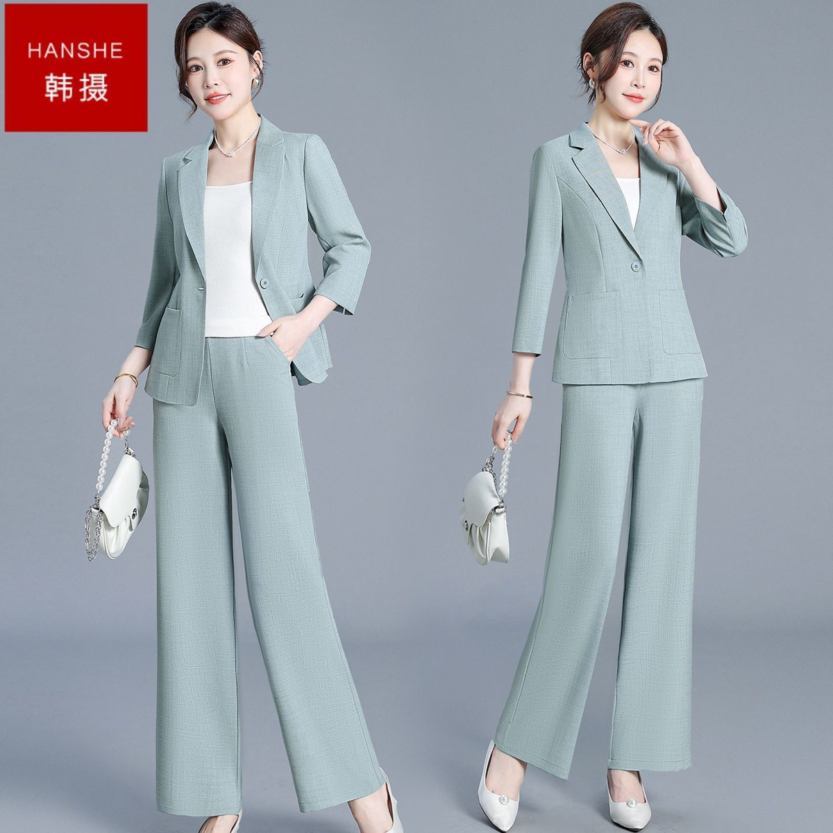 韩摄高级气质女士两件套2026新款秋季外套上衣裤子减龄时尚套装潮