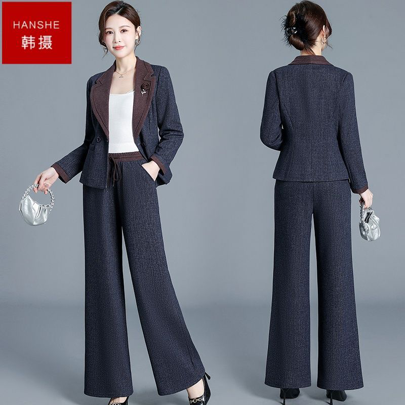 韩摄西装外套直筒裤子两件套2026秋季新款女士气质时尚显瘦套装潮