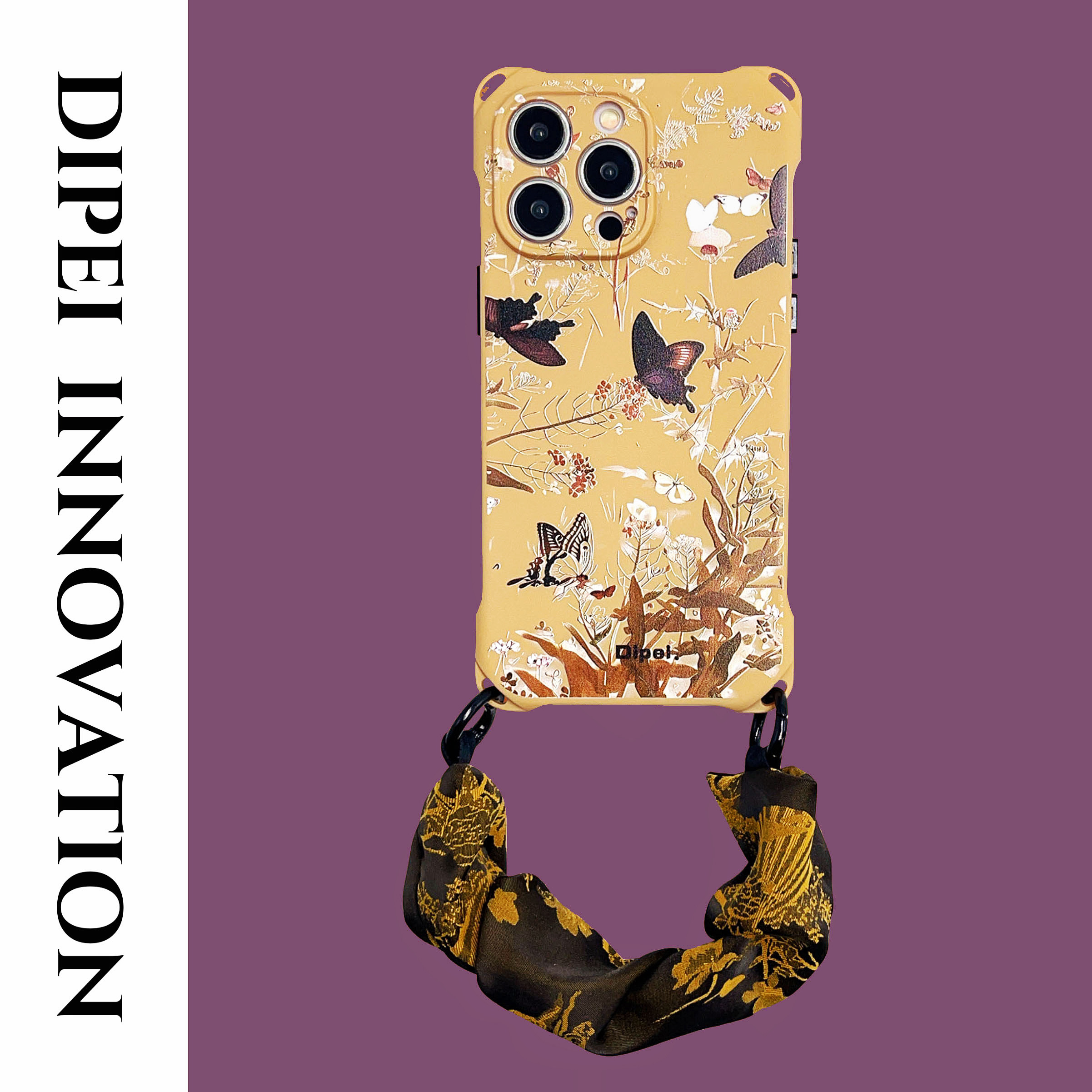 复古风棕花蝶手机壳16promax