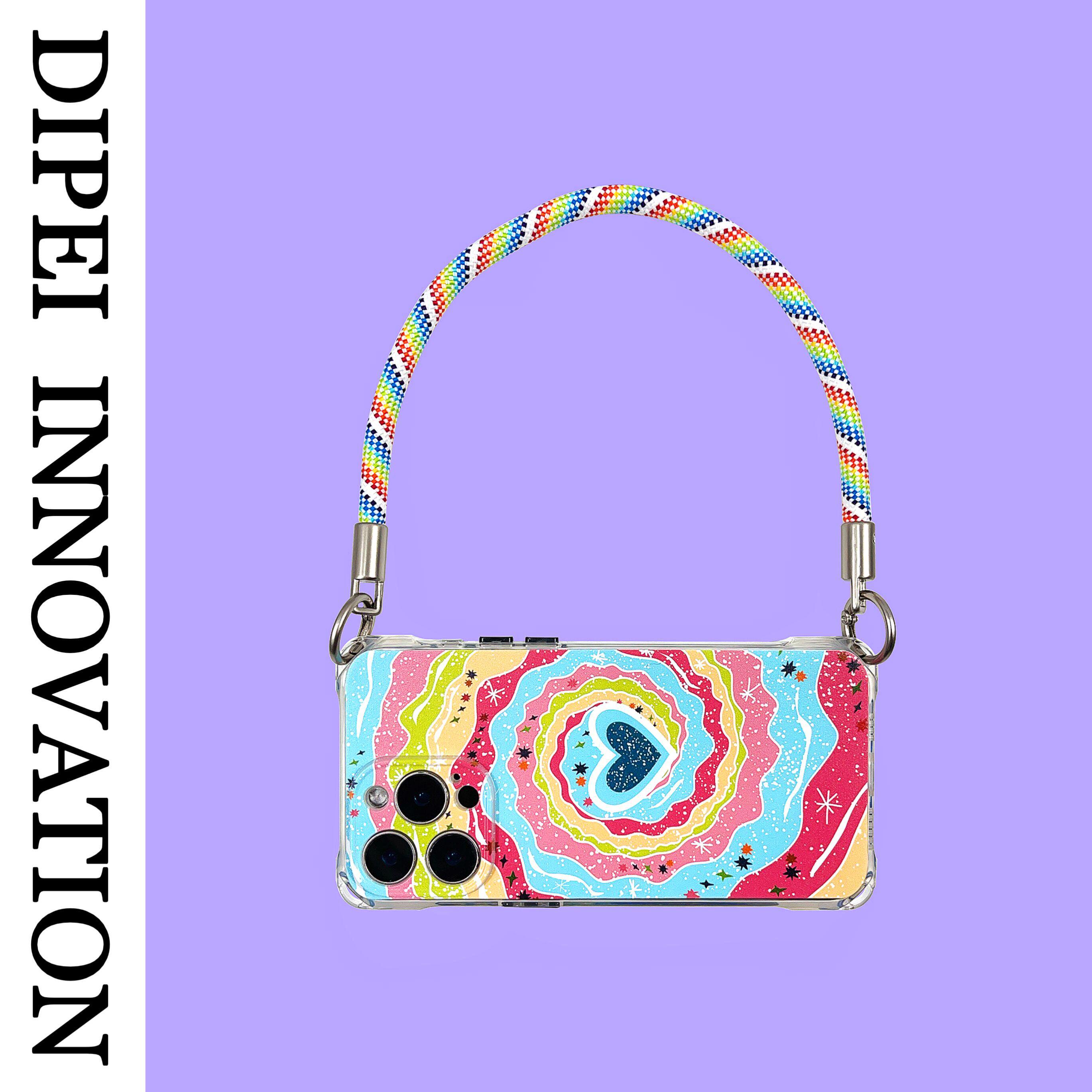 日韩爱心旋涡16promax挂绳手机壳适用mate70苹果iphone15plus小米14手提手链条荣耀华为oppo斜挎侧背式vivo女