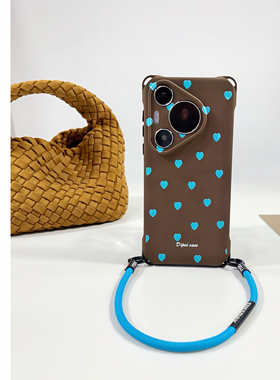 日系蓝心斜挎mate70Pro挂绳手机壳适用小米15苹果华为nova13手腕手提oppo荣耀斜挎侧背式Pura70四角开孔vivo