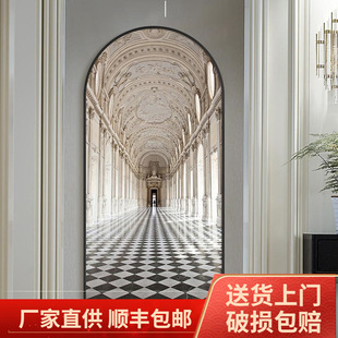 现代法式入户玄关走廊装饰画美式轻奢竖版大尺寸电表箱拱形挂画