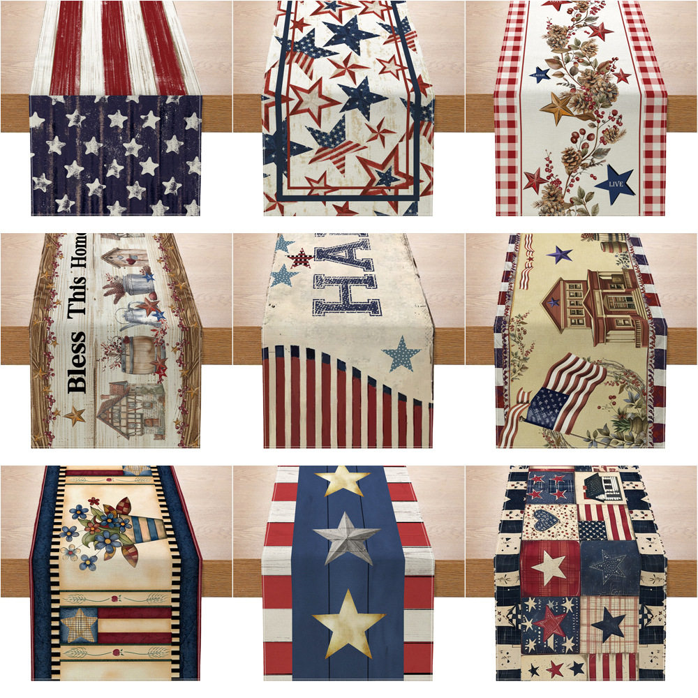 美国独立日印花桌旗亚马逊新款厨房餐桌装饰小台布节日氛围小桌布