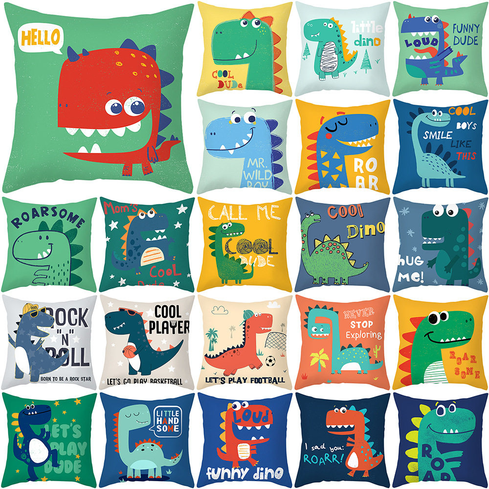 印花卡通恐龙系列抱枕套桃皮绒客厅沙发靠垫套shopee床头靠枕