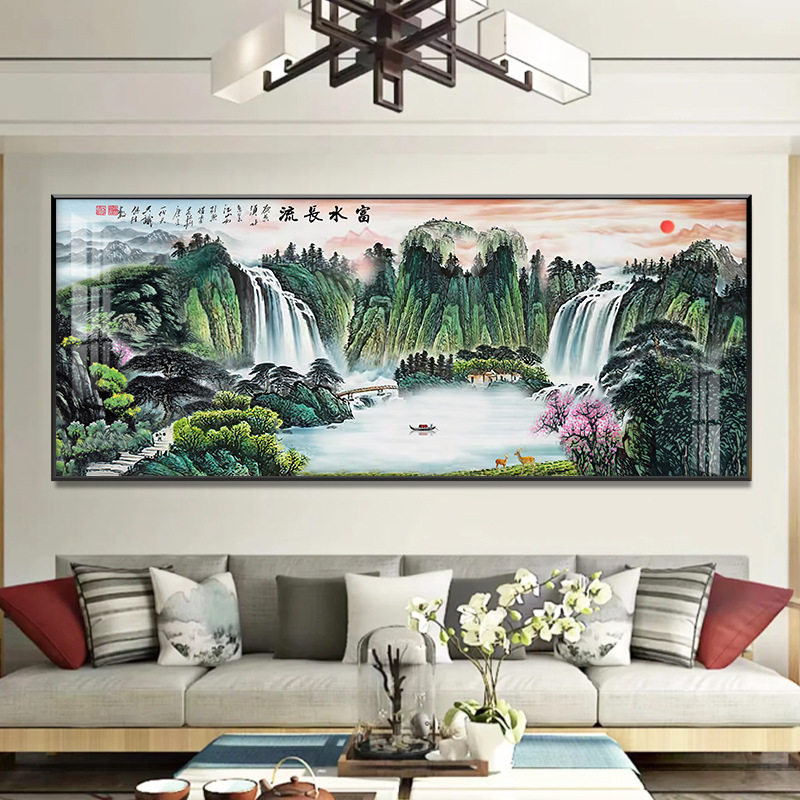 鸿运当头客厅装饰画挂画壁画沙发背景墙带框晶瓷画办公室山水国画
