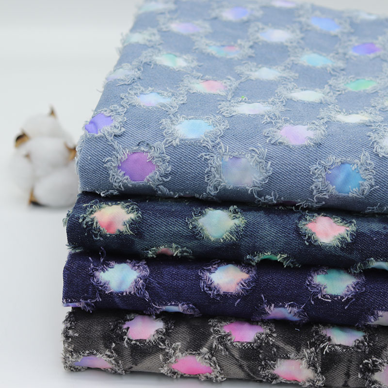 油画破洞牛仔彩色扎染洗水牛仔布料高档外套做衣服的布料手工diy,纺织面料/辅料/配套,牛仔面料,淘宝优惠券,粉丝福利购,淘宝优惠卷