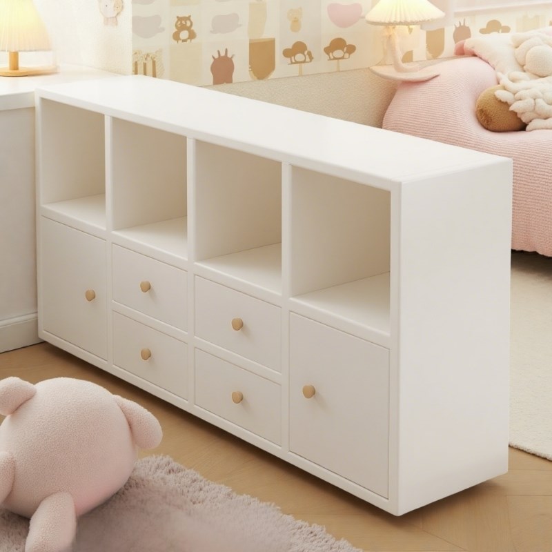 收纳柜实木书柜储物柜一体靠墙客厅墙边隔断床Q边矮柜幼儿园飘窗