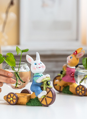现代轻奢创意水培花瓶兔子摆件客厅插花北欧O玄关电视柜餐桌装饰