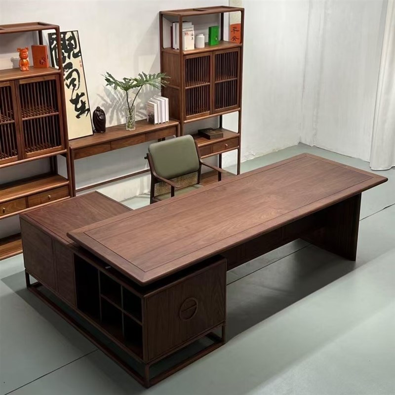 新中式黑胡桃白蜡木领导经u理桌轻奢酒店民宿办公室商务大班台家
