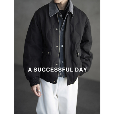 ASSDY|90白鸭绒/假两件可拆卸挂面/绗缝肌理翻领羽绒服冬季外套男