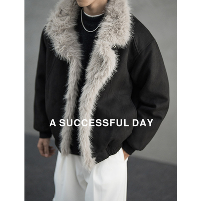 ASSDY|重磅麂皮绒座山雕棉衣服外套男士2025冬季新款保暖毛领棉袄