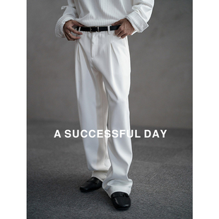 老钱风休闲裤 ASSDY 2025春秋季 男士 高级垂感聚粘混纺立褶直筒长裤