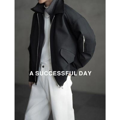 ASSDY|100羊毛/双翻领假两件/冬季M1飞行夹克棉衣服男保暖外套潮