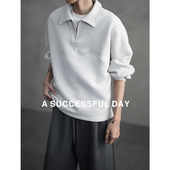 100%12针精梳棉 8针磨毛抓绒 双层翻领春季 ASSDY 男士 半拉链卫衣